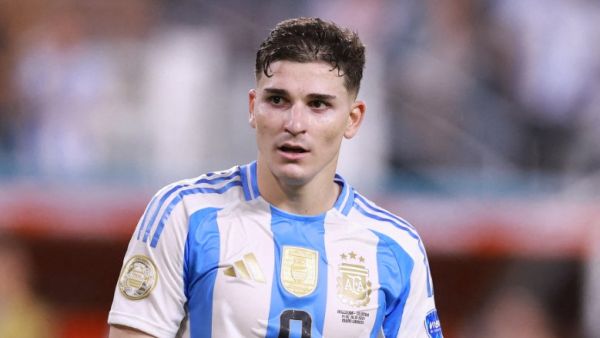 Julian Alvarez of Argentina looks on during the CONMEBOL Copa America 2024 Final match between Argentina and Colombia at Hard Rock Stadium on July 14, 2024 in Miami Gardens, Florida. Carmen Mandato/Getty Images/AFP (Photo by Carmen Mandato / GETTY IMAGES NORTH AMERICA / Getty Images via AFP)