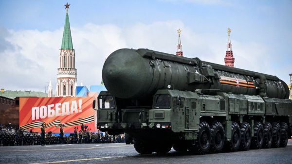 A Russian Yars intercontinental ballistic missile launcher rolls on Red Square during the Victory Day military parade in central Moscow on May 9, 2024. Russia celebrates the 79th anniversary of the victory over Nazi Germany in World War II. (Photo by Alexander NEMENOV / AFP) nuclear Weapons