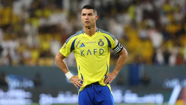 Nassr's Portuguese forward #07 Cristiano Ronaldo looks on during the Saudi Pro League football match between Al-Ahli and Al-Nassr at at al-Awwal Stadium in Riyadh on September 13, 2024. (Photo by Fayez NURELDINE / AFP)