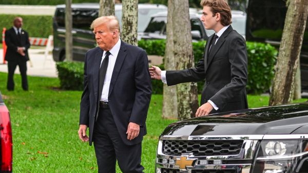 Former US President Donald Trump and his son Barron Trump