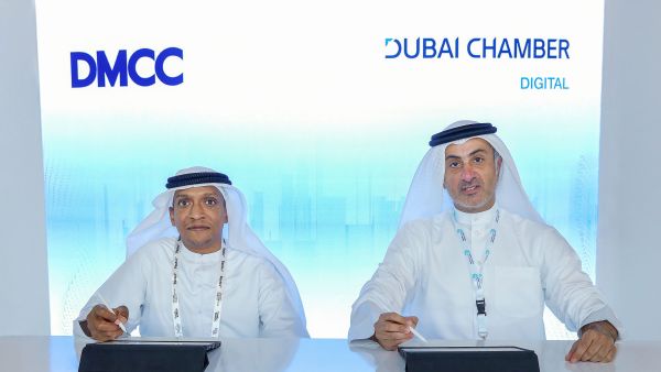 During the MoU signing. Dubai Chambers signs MoU with Dubai Multi Commodities Centre to support the attraction of digital investments