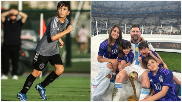 Lionel Messi and his son Thiago Messi.