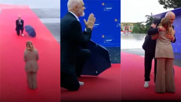Albanian PM kneels before Italy’s Meloni amid “Political Romance” rumors