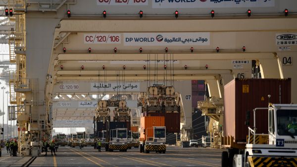A picture taken on on June 18, 2020, shows ca partial view of the port of Jebel Ali, operated by the Dubai-based giant ports operator DP World, in the southern outskirts of the Gulf emirate of Dubai. AFP Dubai Ports World signs $800 million deal to develop Syrian ports