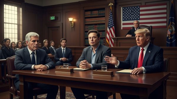 Jeffrey Epstein, Elon musk and Donald Trump in court. This content was generated by an Artificial Intelligence (AI) system. Shutterstock Trump denounces “Epstein Hoax” as MAGA rift grows over Musk’s calls for transparency