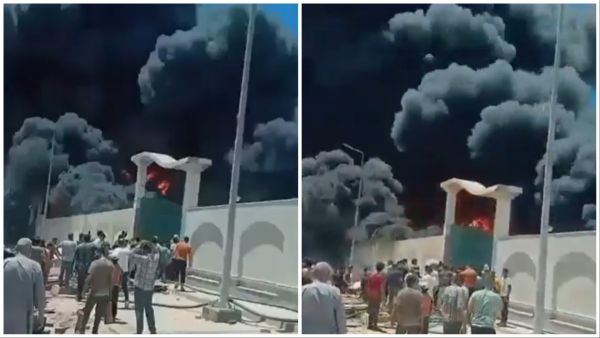 Massive fire engulfs a sponge factory in Damietta, Egypt