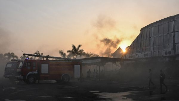 Large grass fire engulfs abandoned Rajkot airport in western India