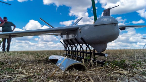 Ukrainian soldier uses a drone in Donbass