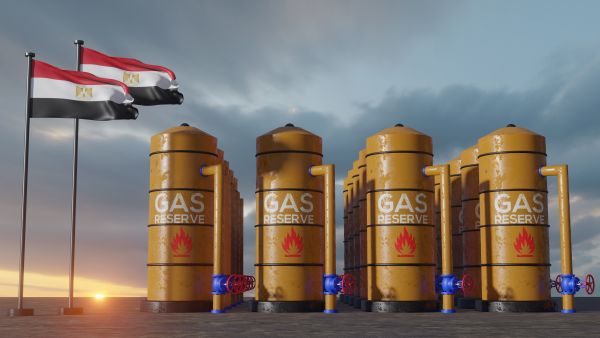 احتياطي الغاز في مصر، خزان تخزين الغاز في مصر، خزان غاز طبيعي في مصر مع علم مصر، عقوبات على الغاز، عمل ثلاثي الأبعاد وصورة ثلاثية الأبعاد.