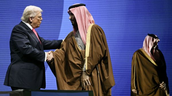 Trump and MBS shaking hands