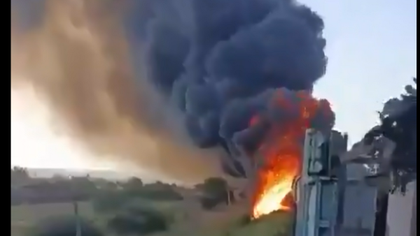 Footage: Ukrainian drone sets Russian fuel train ablaze