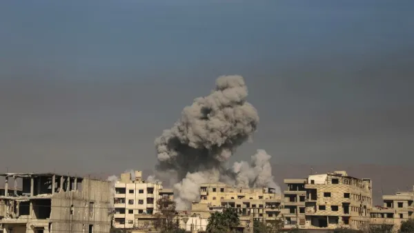 A general view shows smoke billowing in Hazeh, in the rebel enclave of Eastern Ghouta on the outskirts of Damascus on Mar. 15, 2018 during reported shelling by Syrian government forces. Seven years of conflict in Syria have left more than 350,000 people dead, according to an updated overall death toll released today by the Syrian Observatory for Human Rights.
(AMER ALMOHIBANY / AFP)