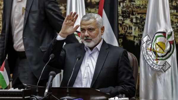 Ismail Haniya, the Head of the Palestinian Islamist movement Hamas, delivers a speech in Gaza City on April 30, 2018. 
(MAHMUD HAMS / AFP)