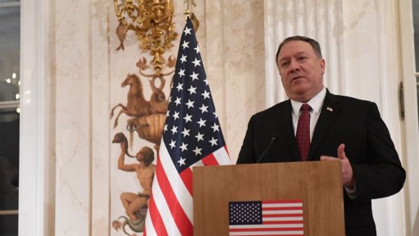 US Secretary of State Mike Pompeo gestures during a joint press conference with the Polish Foreign Minister on February 12, 2019 in Warsaw. (Janek SKARZYNSKI / AFP)
