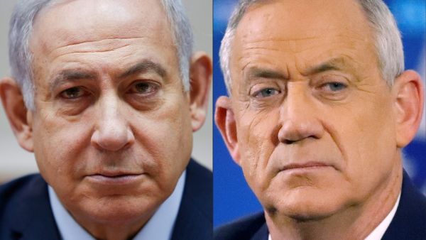 Israeli Prime Minister Benjamin Netanyahu attending the weekly cabinet meeting at the Prime Minister's office in Jerusalem on December 9, 2018 and retired Israeli general Benny Gantz. (AFP/ File Photo)