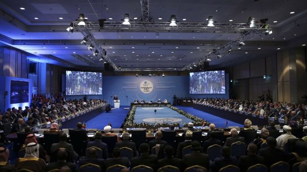 Turkish President Tayyip Erdogan delivers the opening speech during an Extraordinary Summit of the Organisation of Islamic Cooperation (OIC) on last week's U.S. recognition of Jerusalem as Israel's capital, in Istanbul on Dec. 13, 2017 (EMRAH YORULMAZ/POOL/AFP)