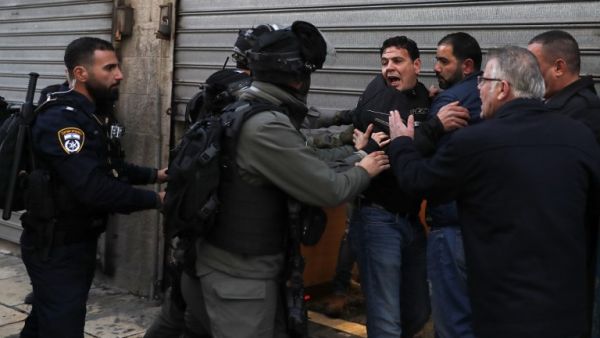 Israeli security forces scuffle with demonstrators in Jerusalem's Old City on Jan. 6, 2018, as protests continue in the region amid anger over U.S. President Donald Trump's recognition of Jerusalem as its capital (AFP)