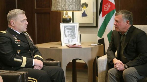 King Abdullah, Supreme Commander of the Jordan Armed Forces-Arab Army, holds talks with US Army Chief of Staff Gen. Mark Milley . (Jordan Times)
