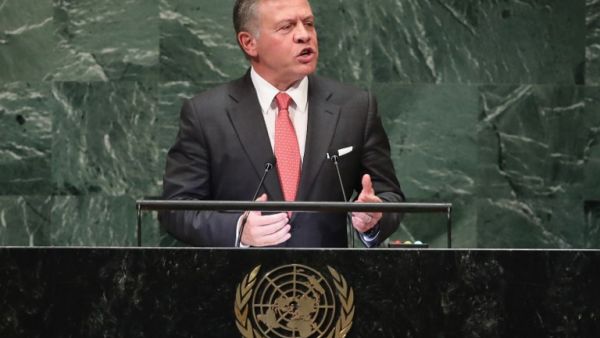 King of Jordan Abdullah II ibn Al Hussein addresses the United Nations General Assembly on September 25, 2018 in New York City. (JOHN MOORE / GETTY IMAGES NORTH AMERICA / AFP) King of Jordan Abdullah II ibn Al Hussein addresses the United Nations General Assembly on September 25, 2018 in New York City. (JOHN MOORE / GETTY IMAGES NORTH AMERICA / AFP)