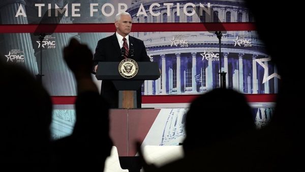 U.S. Vice President Mike Pence speaks during CPAC 2018 Feb. 22, 2018 in National Harbor, Maryland. The American Conservative Union hosted its annual Conservative Political Action Conference to discuss conservative agenda. (Alex Wong / Getty Images / AFP) 