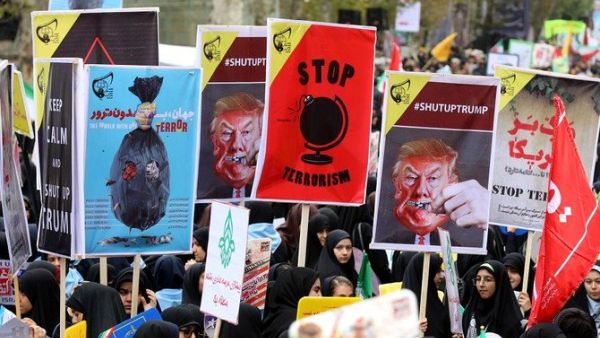 The crowd chanted “Down with US” and “Death to Israel” during Sunday’s rally in the capital. (File/AFP)