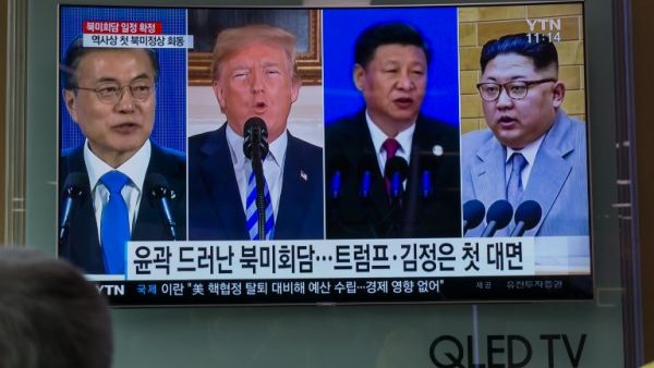 Donald Trump on April 10 revealed his historic summit with Kim Jong Un -- the first-ever between a sitting US president and a North Korean leader -- will take place in Singapore on June 12. KIM Sue-han / AFP

