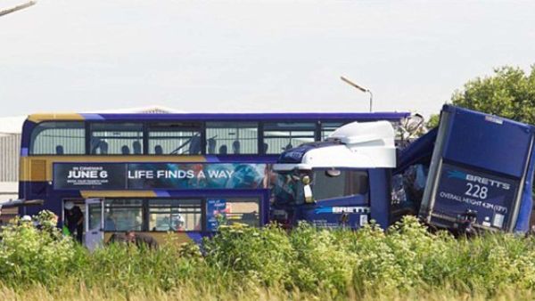 Bus and lorry crash in Cambridgeshire (Twitter)