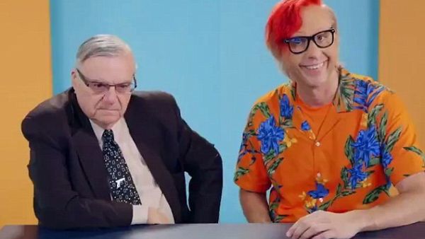 In character as Finnish TV presenter 'OMGWhizzBoyOMG,' Sacha Baron Cohen got Sheriff Joe Arpaio to admit he would let President Donald Trump give him oral sex if he asked (Twitter)