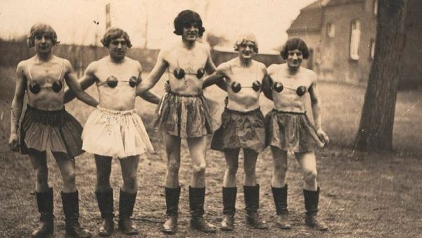 Use what you've got: Five German Nazi soldiers appears to have gotten creative in obtaining costumes, as well as wigs and underskirts, they have made their own bras  (dailymail.co.uk)