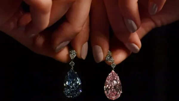 The blue one is Apollo and the pink one is Artemis and they have been on show in London before being auctioned in Geneva in May this year. (AFP/Ben Stansall)