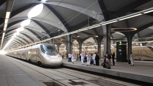 Saudi passengers on the platform at Makkah train station. (AFP)