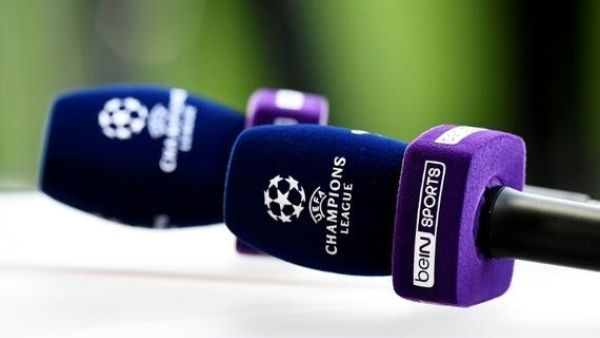 A photo shows a microphone of the Qatar-linked beIN Sports television broadcaster during a football match. (AFP/File)