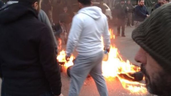 Berri's supporters rally, burn tires, block roads, and shoot bullets into the air (Twitter)