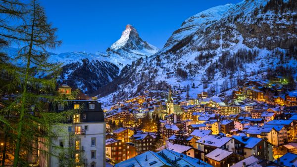Aerial View on Zermatt Valley and Matterhorn Peak at Dawn, Switzerland (Shutterstock)