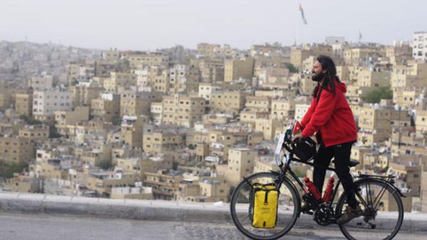 Don't get tyred! Somen Debnath at the Amman Citadel, Jordan. The round-the-world cyclist is undeterred by instability in Middle East