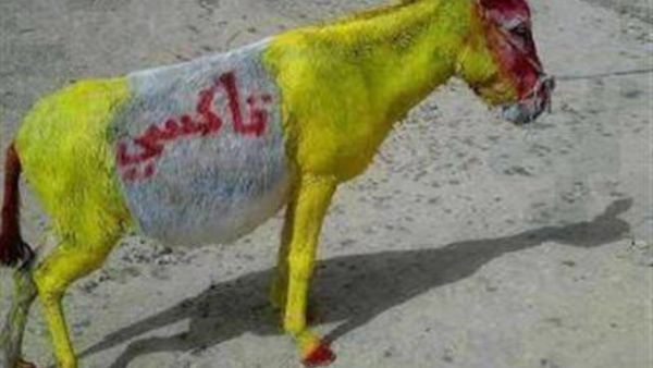 صورة للحمار وقد كتبت عليه كلمة "تاكسي"