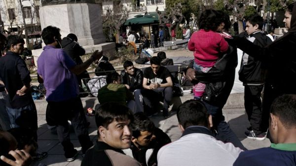 Afghan refugees camp out in Victoria Square in Athens, Greece. (AFP/Angelos Tzortzinis)