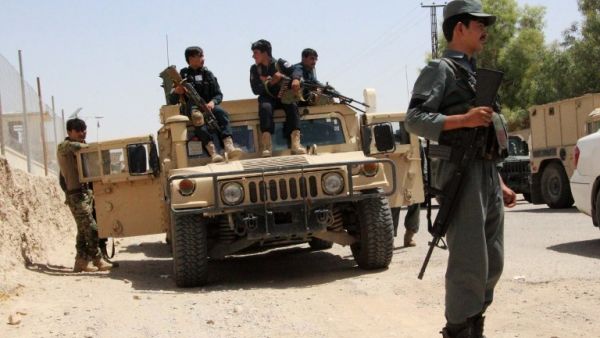 Afghan security personnel in the Gereshk district of Helmand province on July 22, 2017 (Noor Mohammad/AFP)