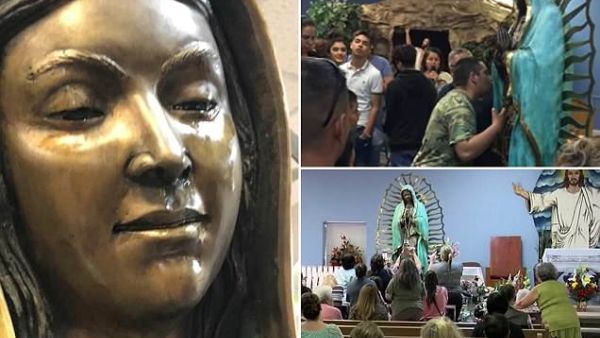 A Virgin Mary statue is apparently crying tears that smell like roses.  (Twitter)