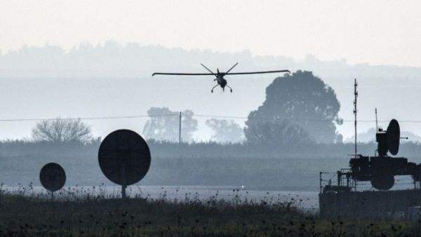 An IDF drone landing in an airfield on the Golan Heights, January 20, 2015. (AFP/File)