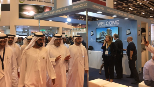 Ruler of Dubai, His Highness Sheikh Mohammed bin Rashid Al Maktoum, visits the Arab Health event. (Twitter) 