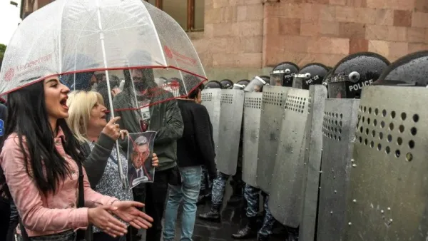 It's a tumultuous day for Armenia, given that the annual commemoration of the Armenian Genocide occurs amidst the shock resignation of President Serzh Sargsyan. / AFP / Vano SHLAMOV