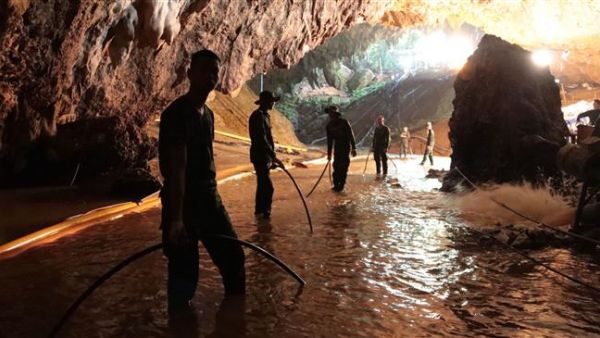 Thai navy soldiers in the flooded Tham Luang cave during rescue operations. (AFP/ File Photo)