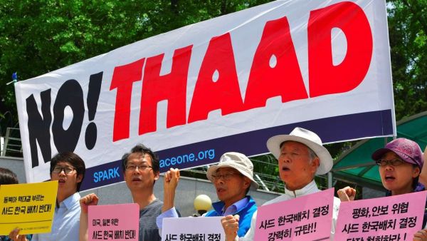 Activists protest against the deployment of the US-built Thaad anti-missile system outside the Defense Ministry in Seoul. (AFP/ File Photo)