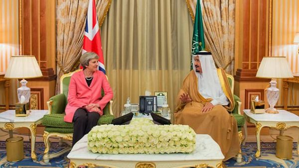 Theresa May, pictured left with Saudi Arabia's King Salman, during her two-day trip to Riyadh on April 4 2017. (AFP)
