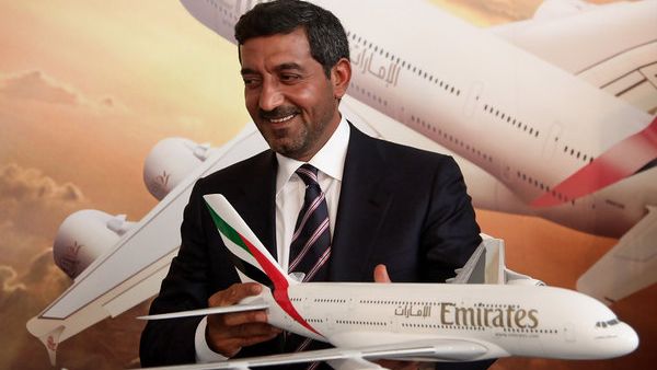 Shaikh Ahmad Bin Saeed Al Maktoum, President of Dubai Civil Aviation and Chairman and Chief Executive of Emirates airline and Group at the 2010 Berlin Air Show. (AFP/Sean Gallup)