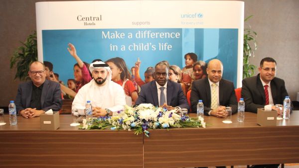 Ammar Kanaan, Group General Manager of Central Hotels; Abdulla AlAbdulla, Chief Operating
Officer of Central Hotels; ElTayeb Adam, UNICEF’s GAO Representative; Mohamed Hassan, General
Manager of Royal Central Hotel The Palm; Shady Dawad, General Manager of Canal Central
Hotel Business Bay
