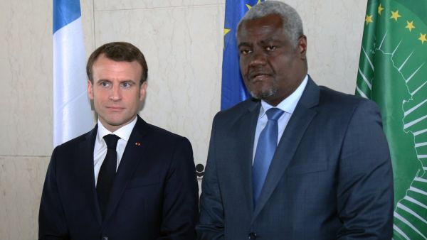French President Emmanuel Macron met Chairperson of the African Union Commission Moussa Faki Mahamat (Twitter)