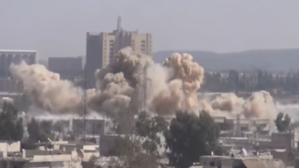 A barrel bomb explosion is seen in Daraya, Syria. (File photo)