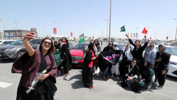 Saudi women celebrate lifting of ban on women drivers Twitter)